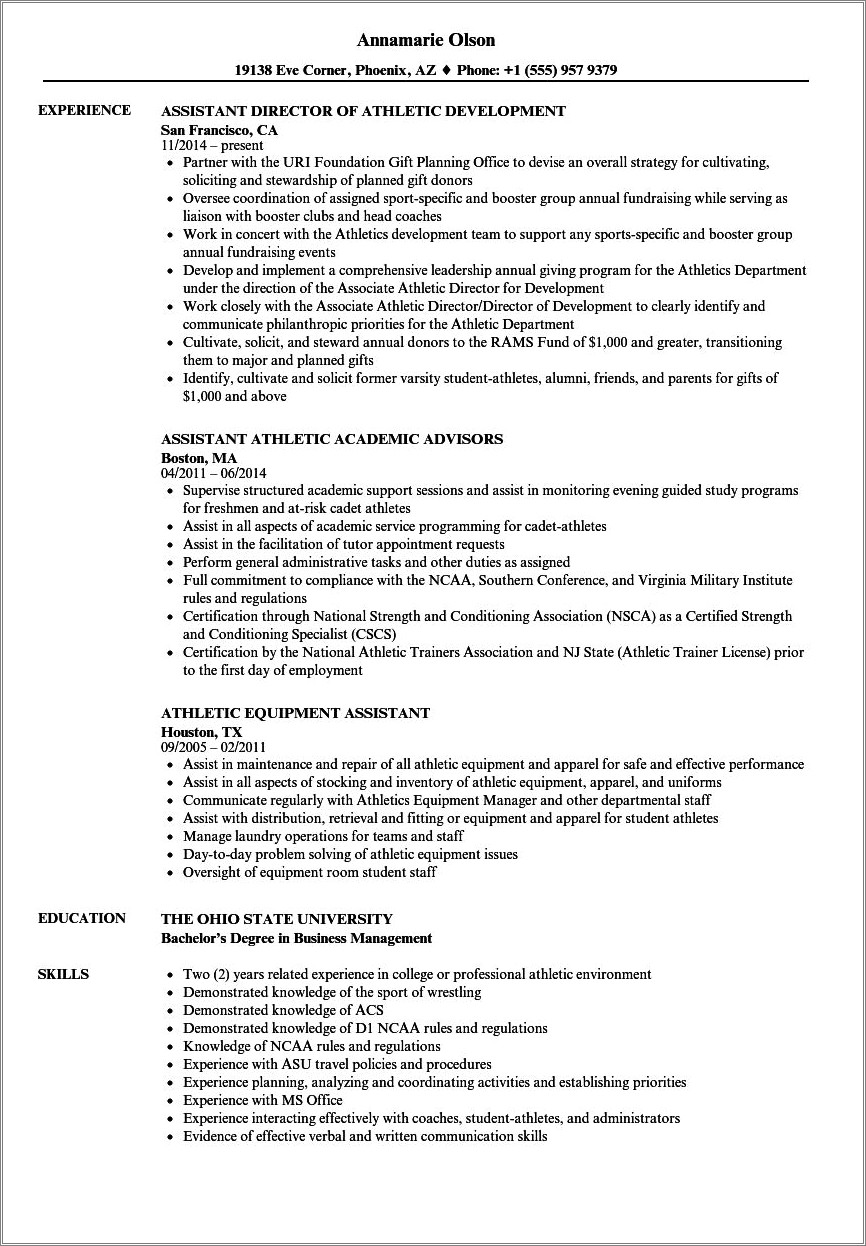 College Student Resume Examples Varsity Wrestler