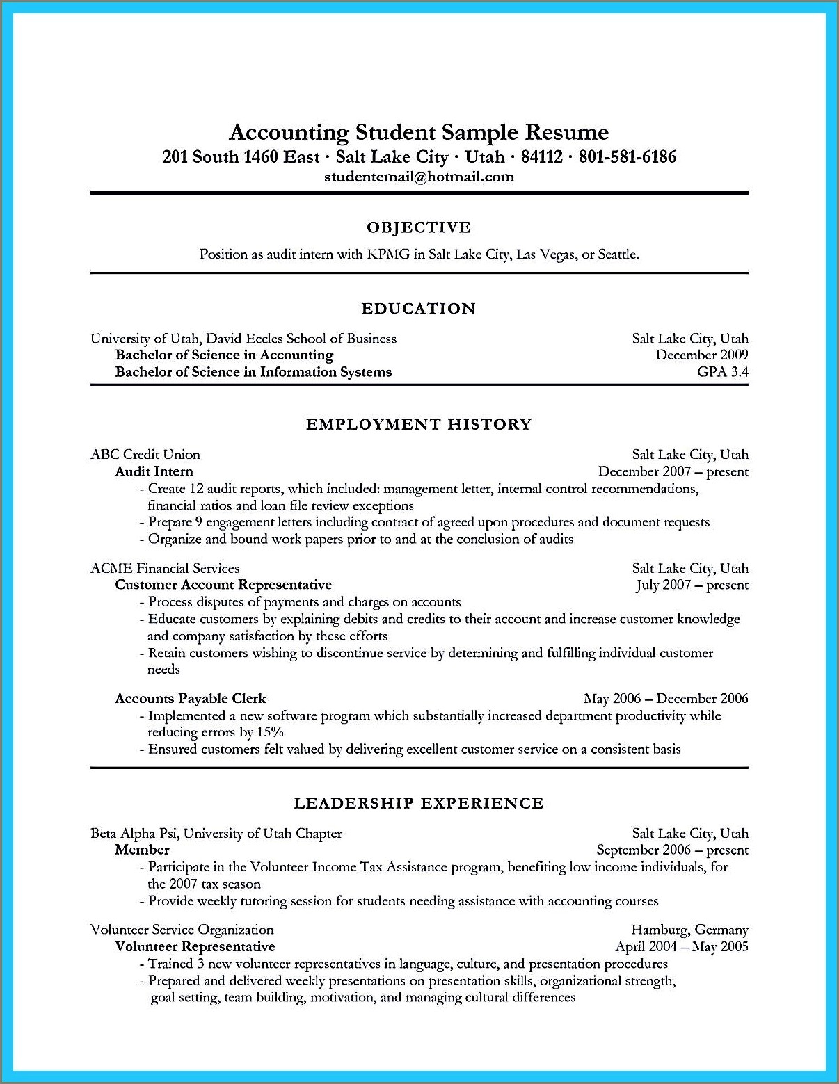 College Student Resume Objective Statement Examples