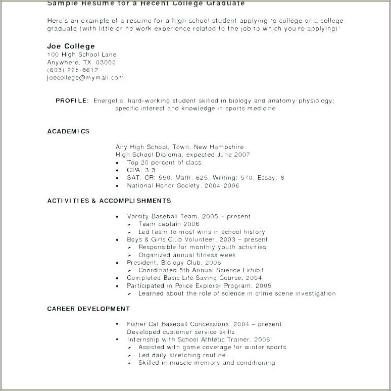 College Student Resume With No Work History