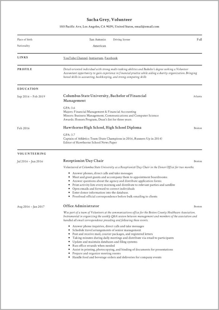 College Student Resume With Volunteer Experience