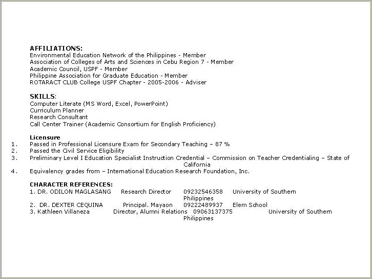College Word On Resumes For Association