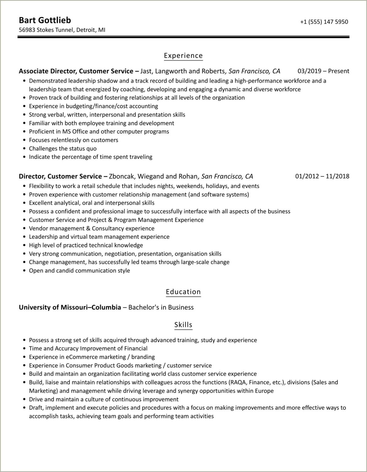 Columbia Bank Customer Service Job Description Resume