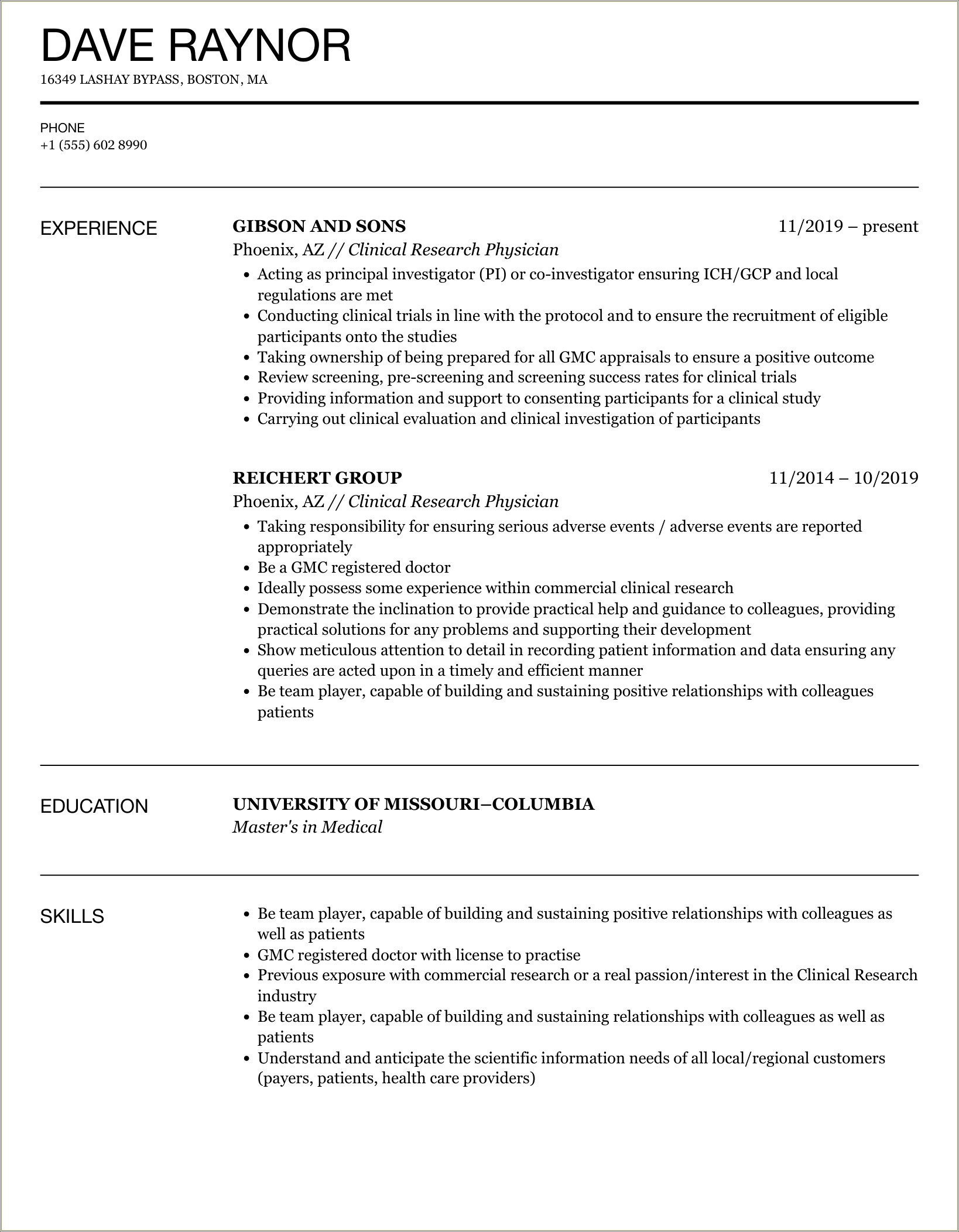 Columbia Research Presentation In Resume Sample