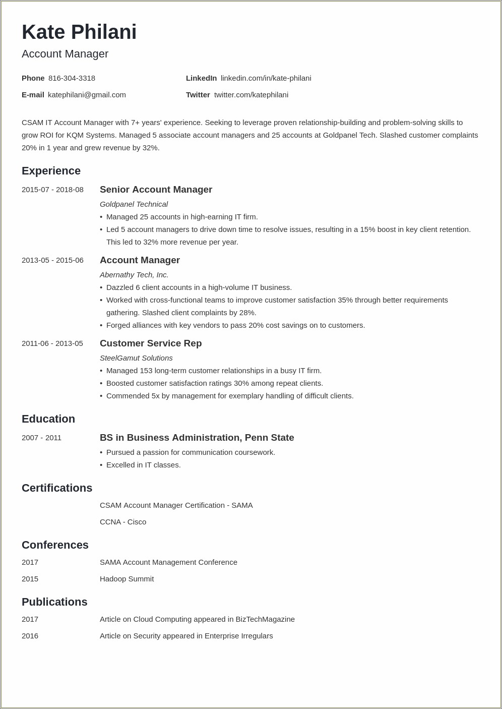 Commercial Lines Insurance Account Manager Resume