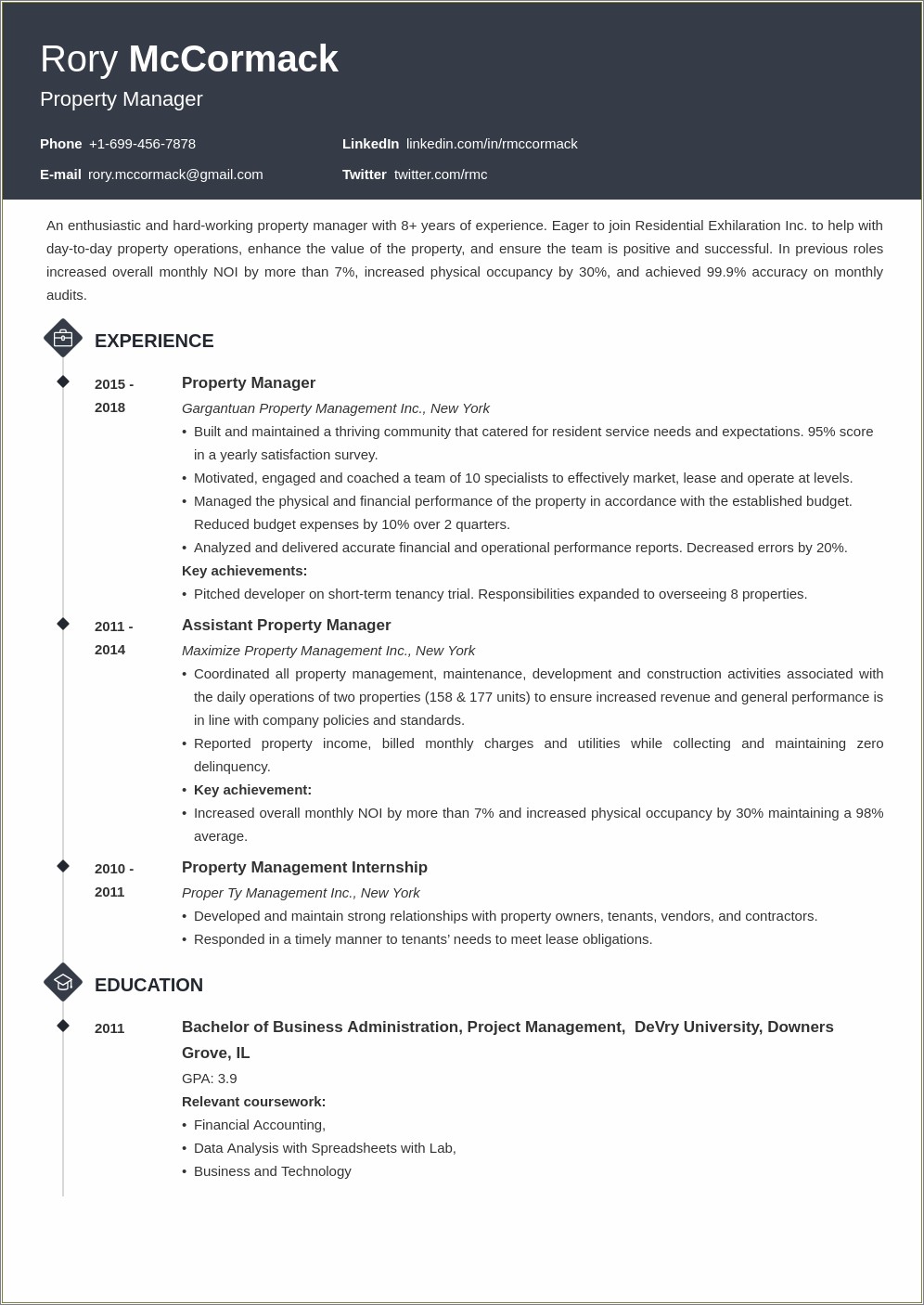 Commercial Property Manager Resume Objective Examples