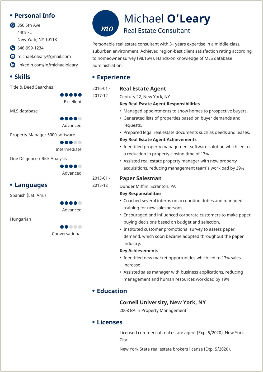 Commercial Real Estate Agent Job Description Resume