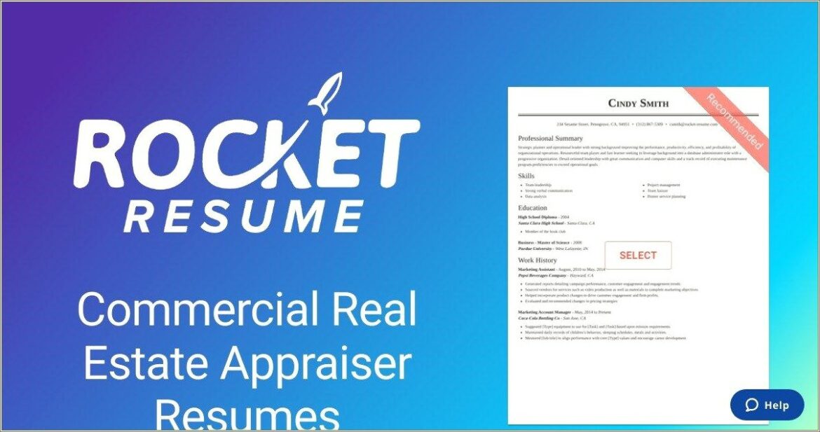 Commercial Real Estate Appraiser Resume Sample