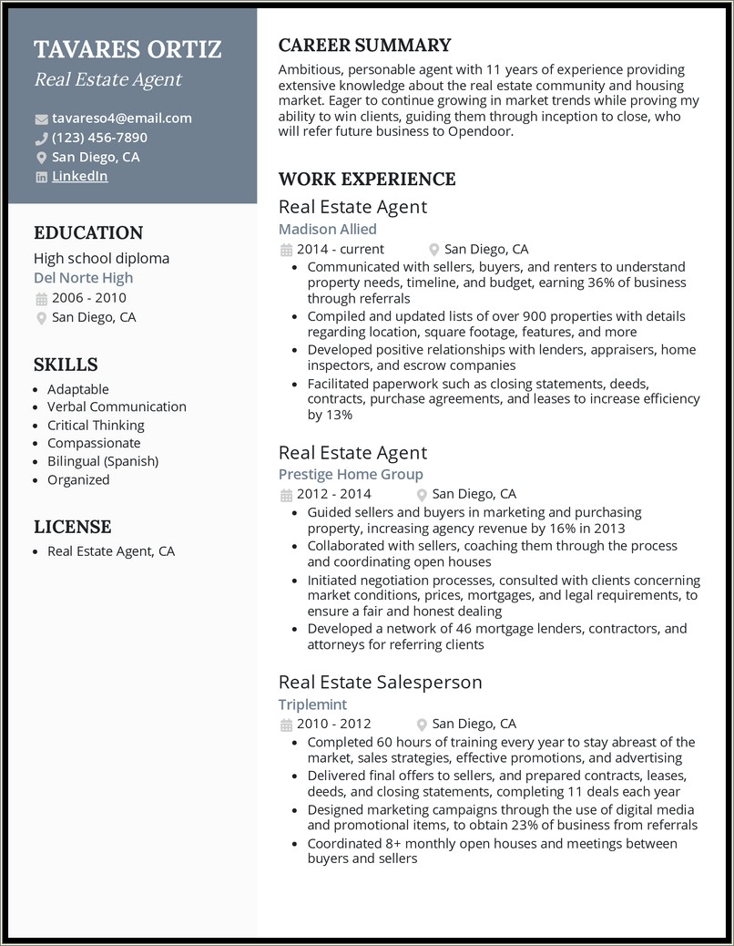 Commercial Real Estate Assistant Resume Example