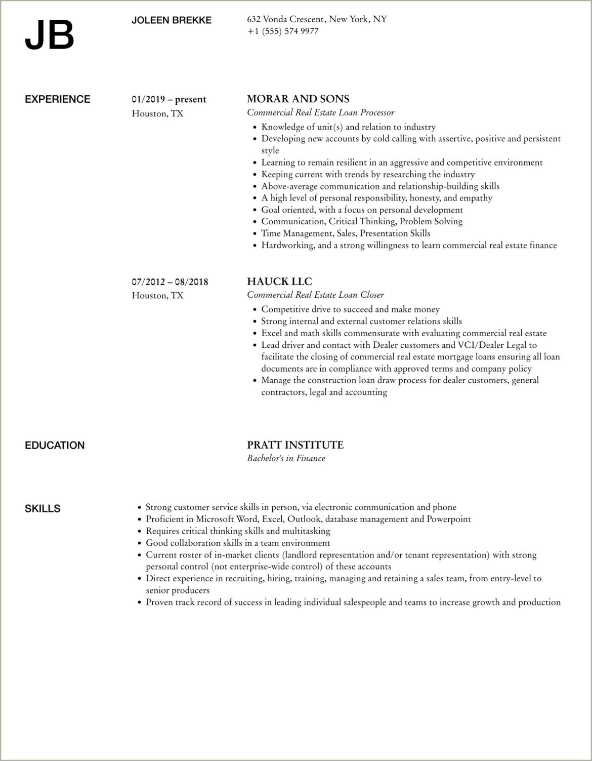 Commercial Real Estate Job Description For Resume