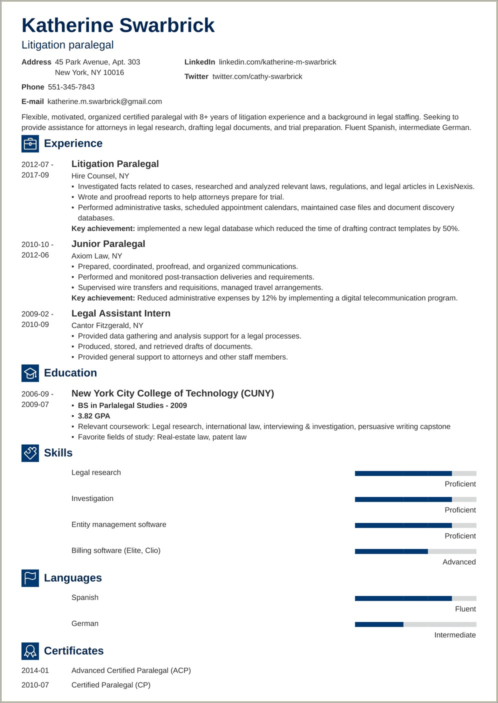 Commercial Real Estate Paralegal Resume Sample