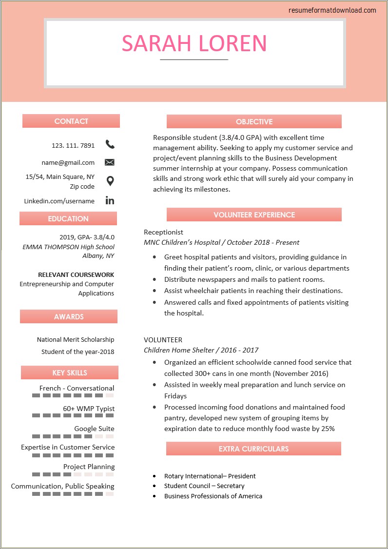 Communication For High School Student Resume Examples