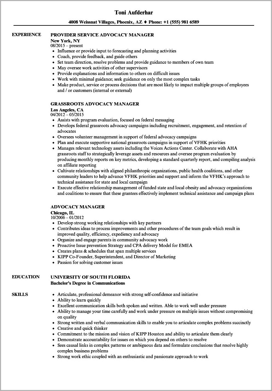 Community Advocate Job Description For Resume