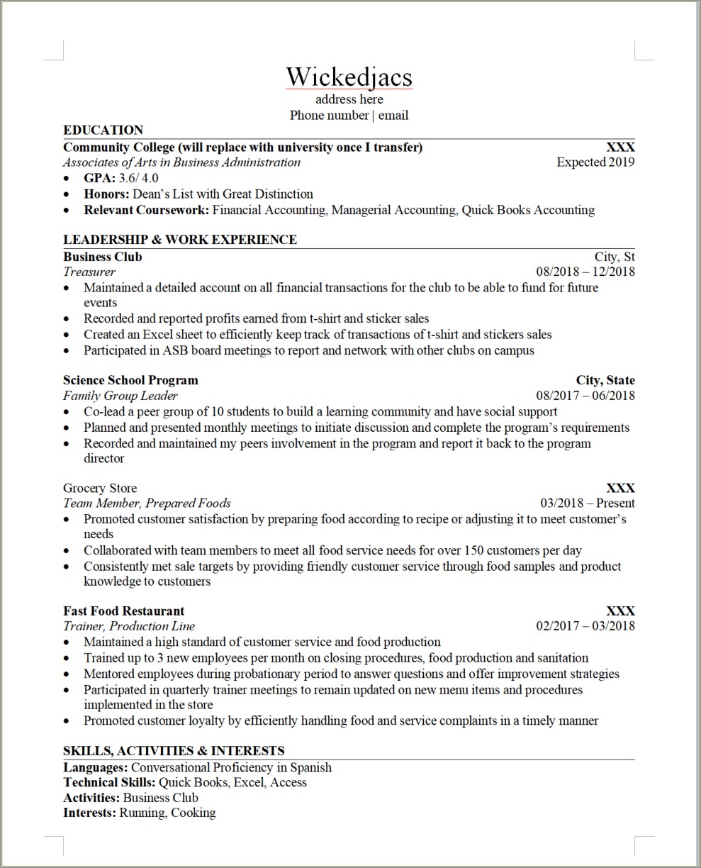 Community College And 4 Year School On Resume