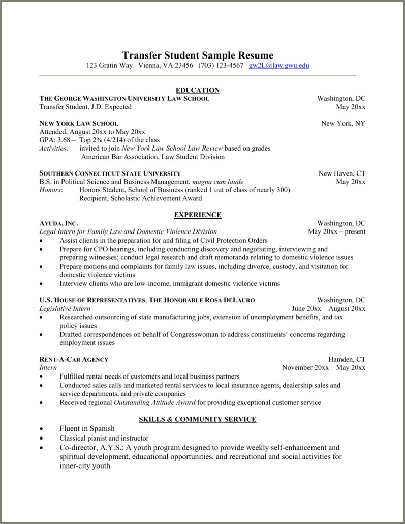 Community College On Law School Resume