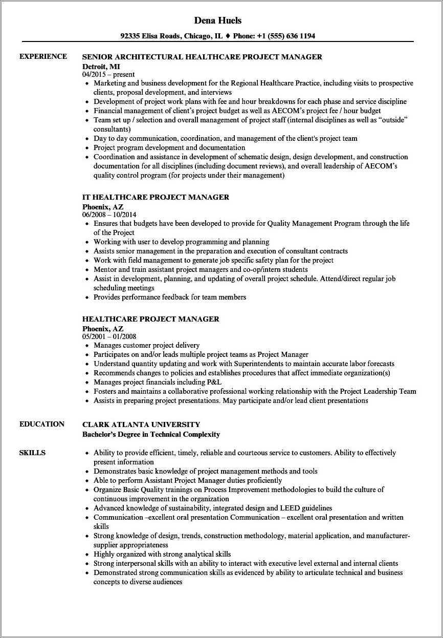 Community Health Senior Project Manager Sample Resumes