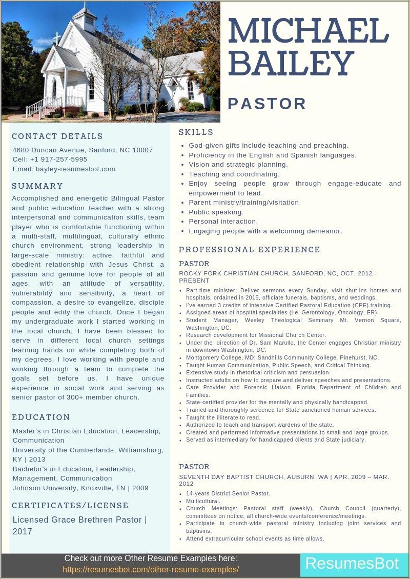 Company Description For A Church On A Resume