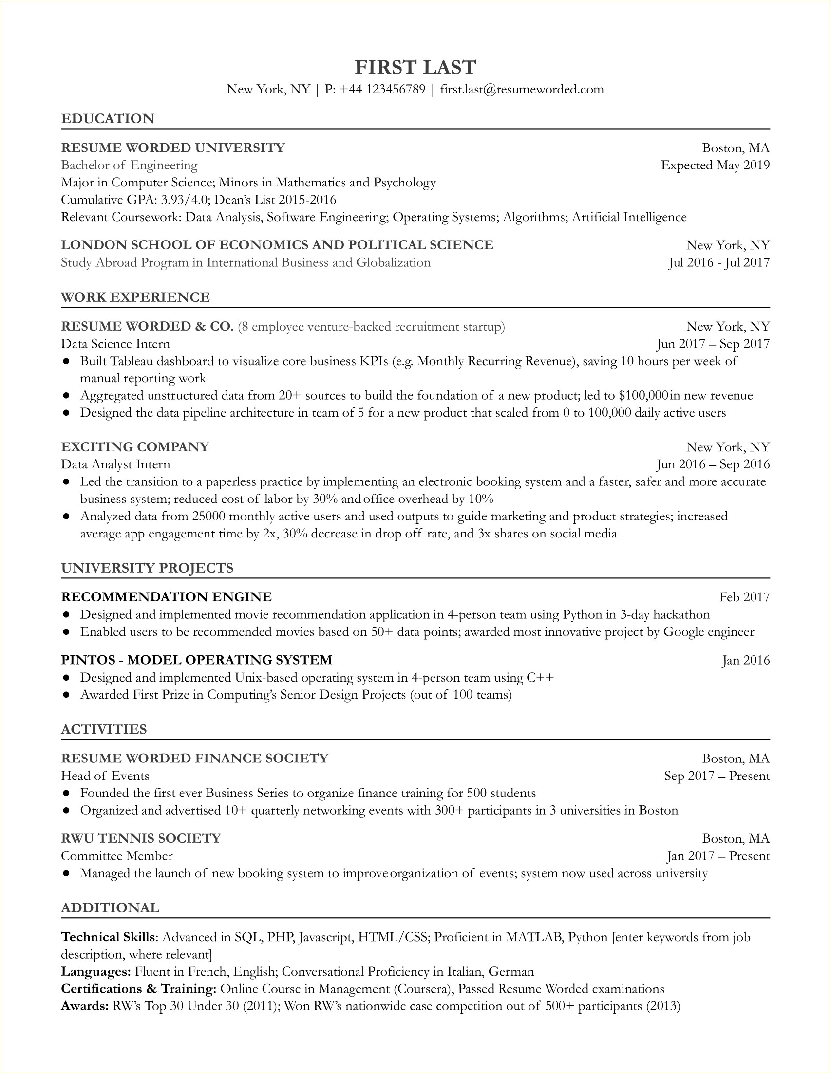 Computer Engineering Resume With No Experience