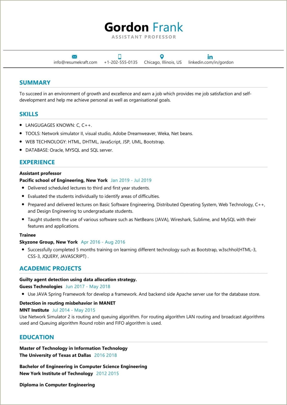 Computer Engineering Sample Resume Us Format