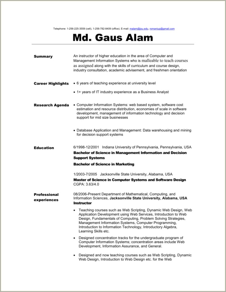 Computer Experience On A Business Resume