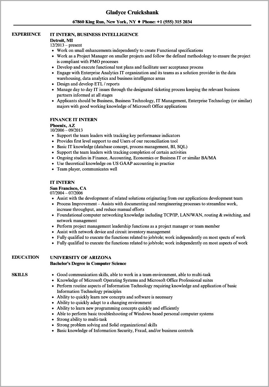 Computer Science And Economics Resume Objective
