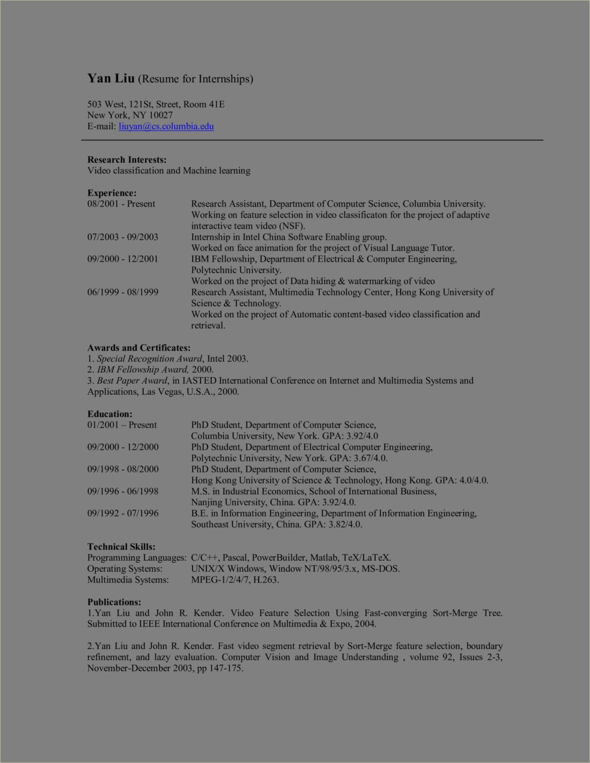 Computer Science Resume Examples Stony Brook