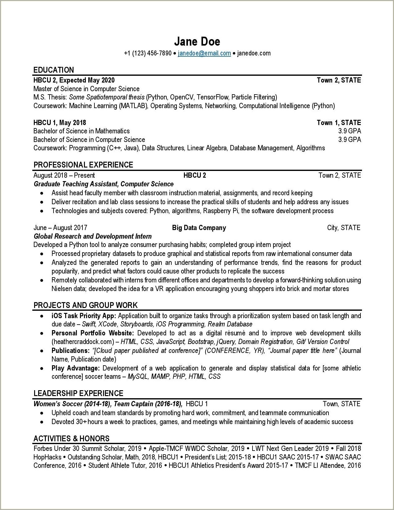 Computer Science Resume Sample Entry Level