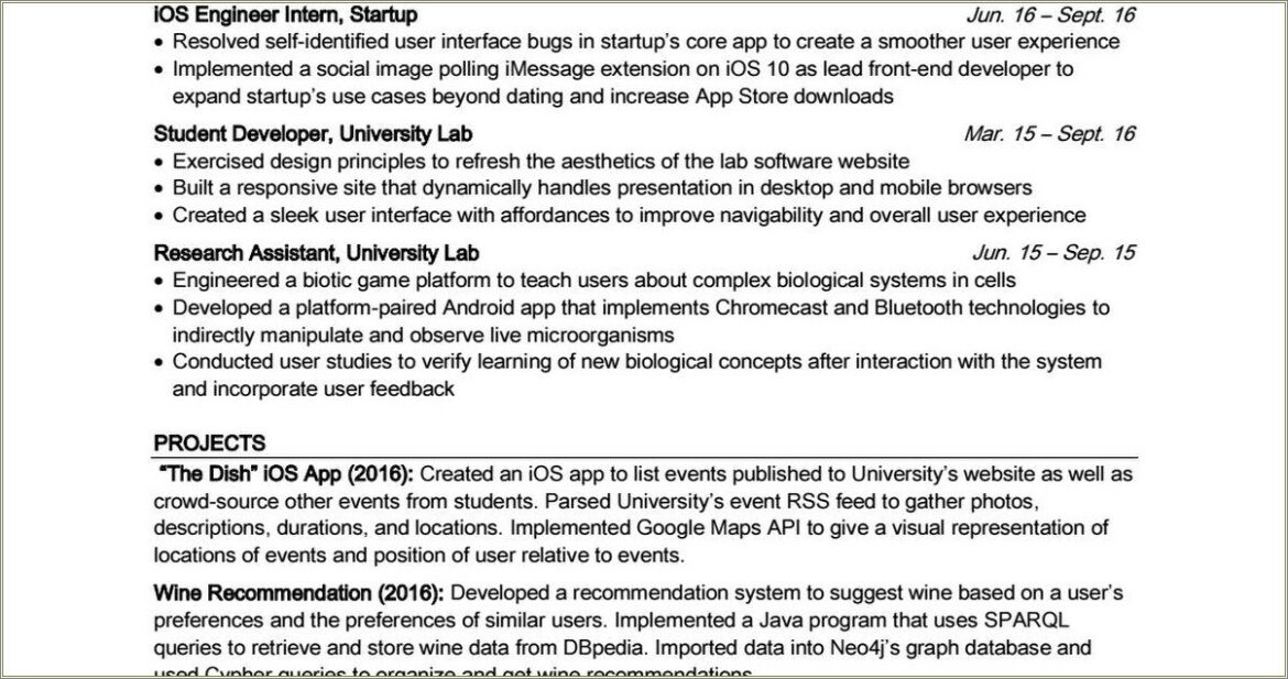 Computer Science Resume Template Student Reddit