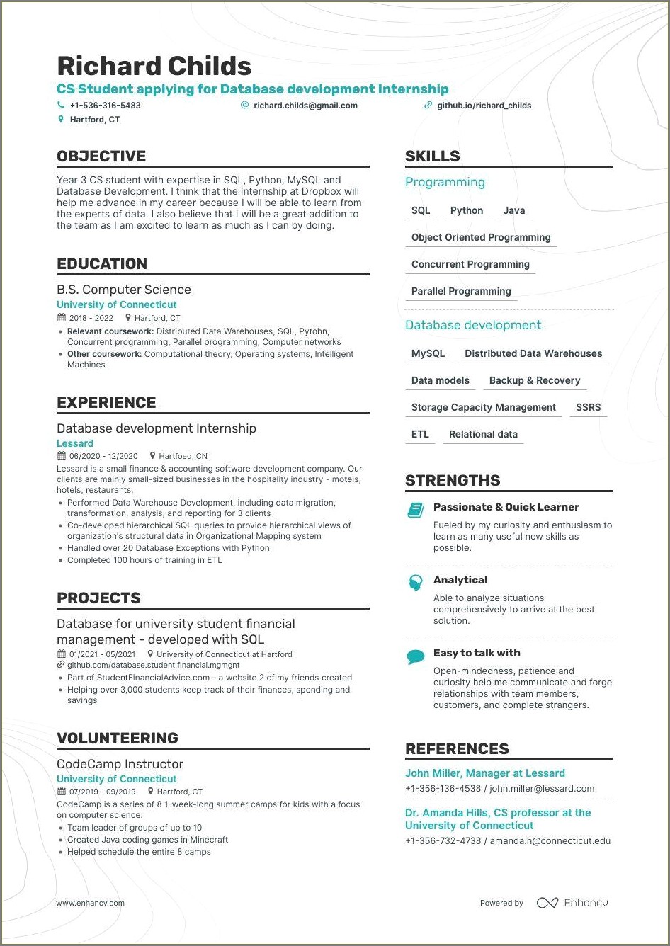 Computer Science Student Resume No Experience Template