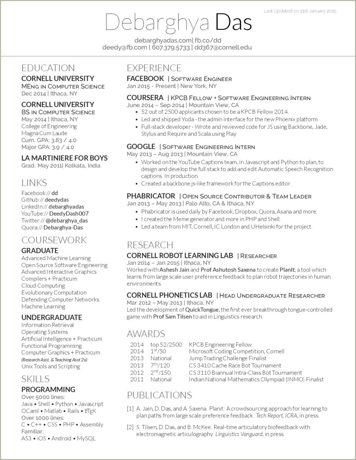 Computer Science Undergrad Resume Word Template