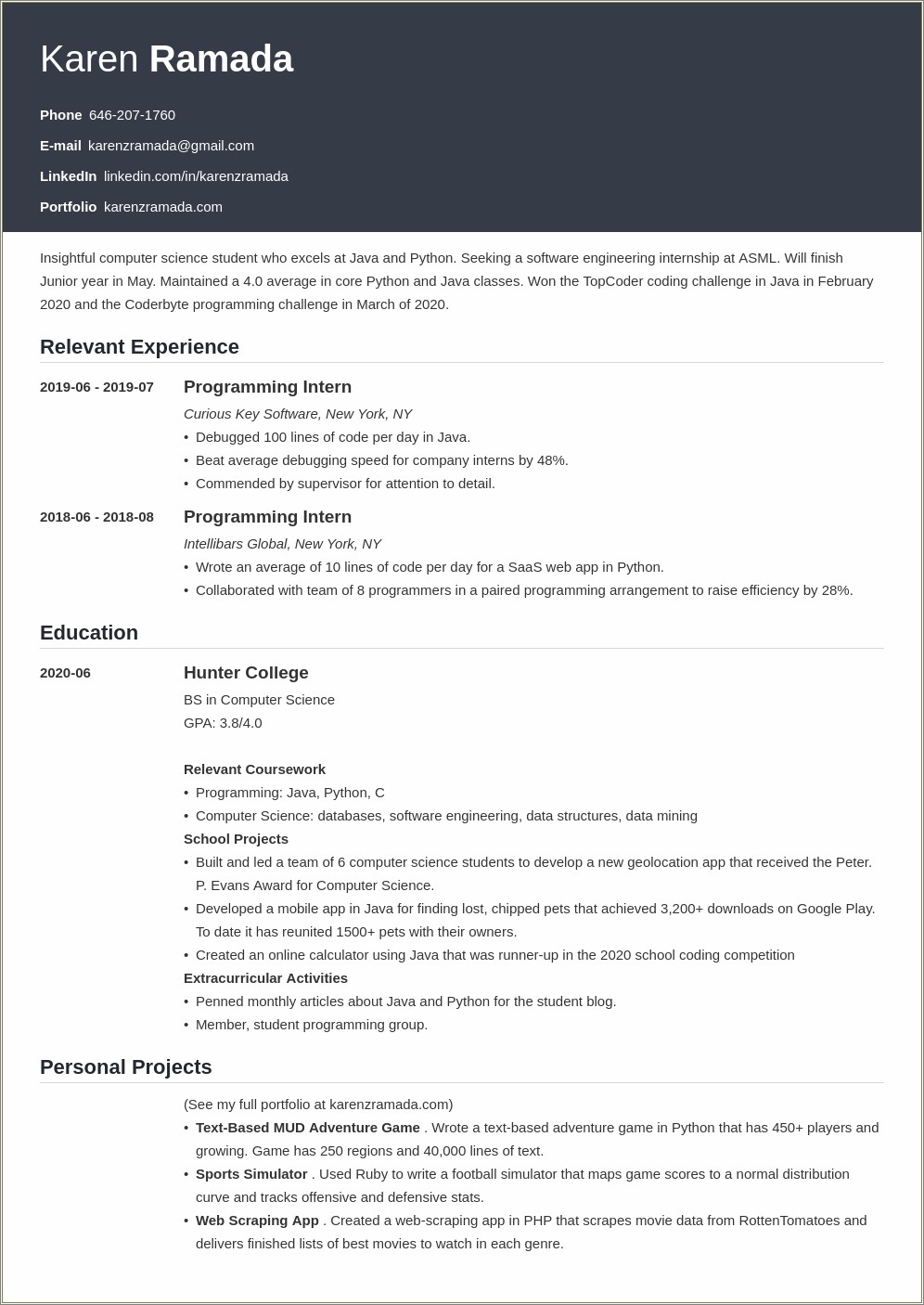 Computer Science Undergrad Resumes With No Experience