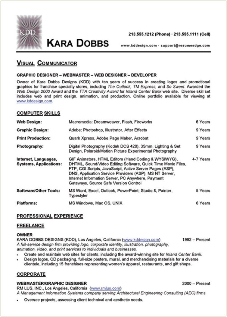 Computer Skill As Graphic Design In Resume