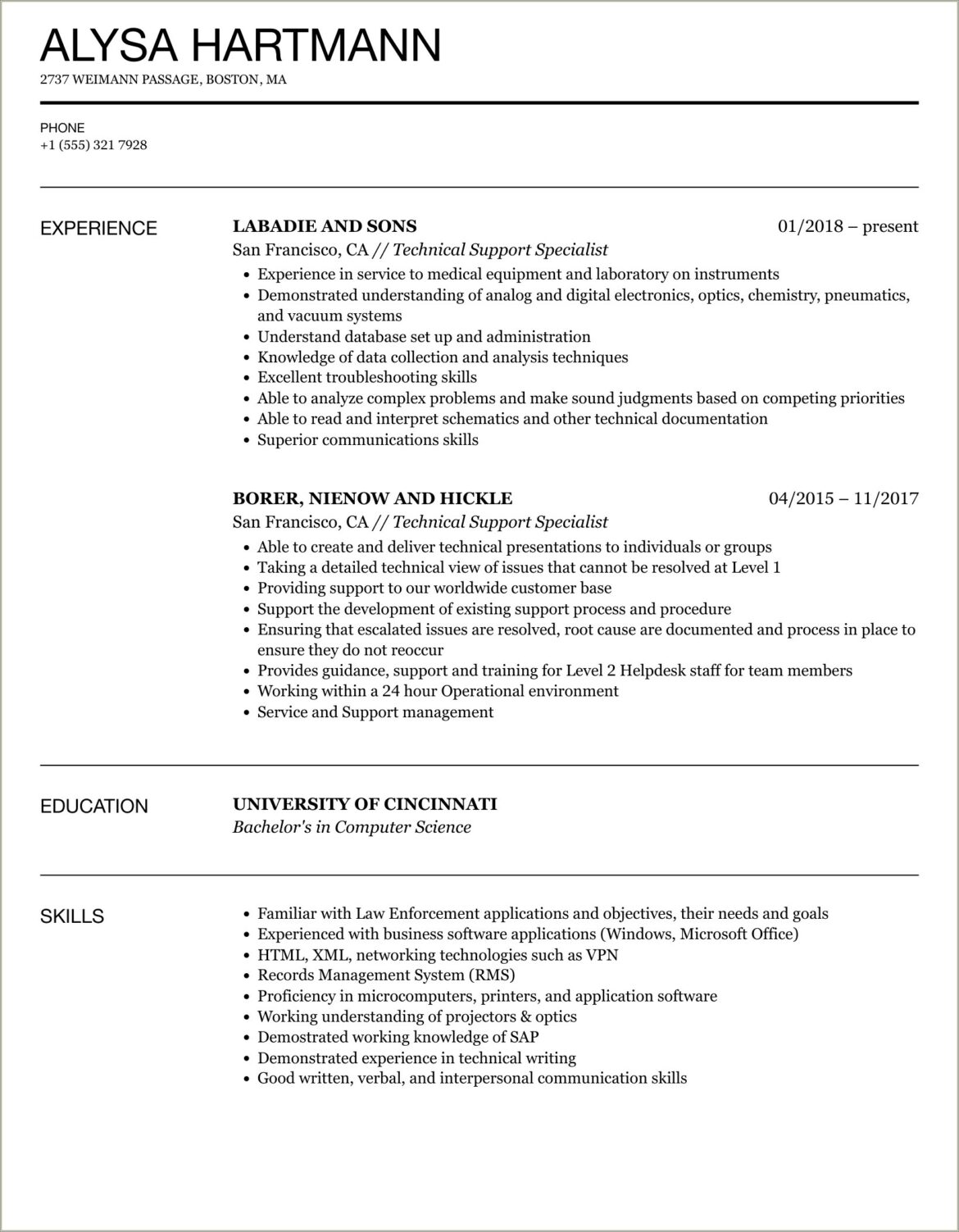 Computer Support Specialist Resume Sample Velvet Jobsvelvet Jobs