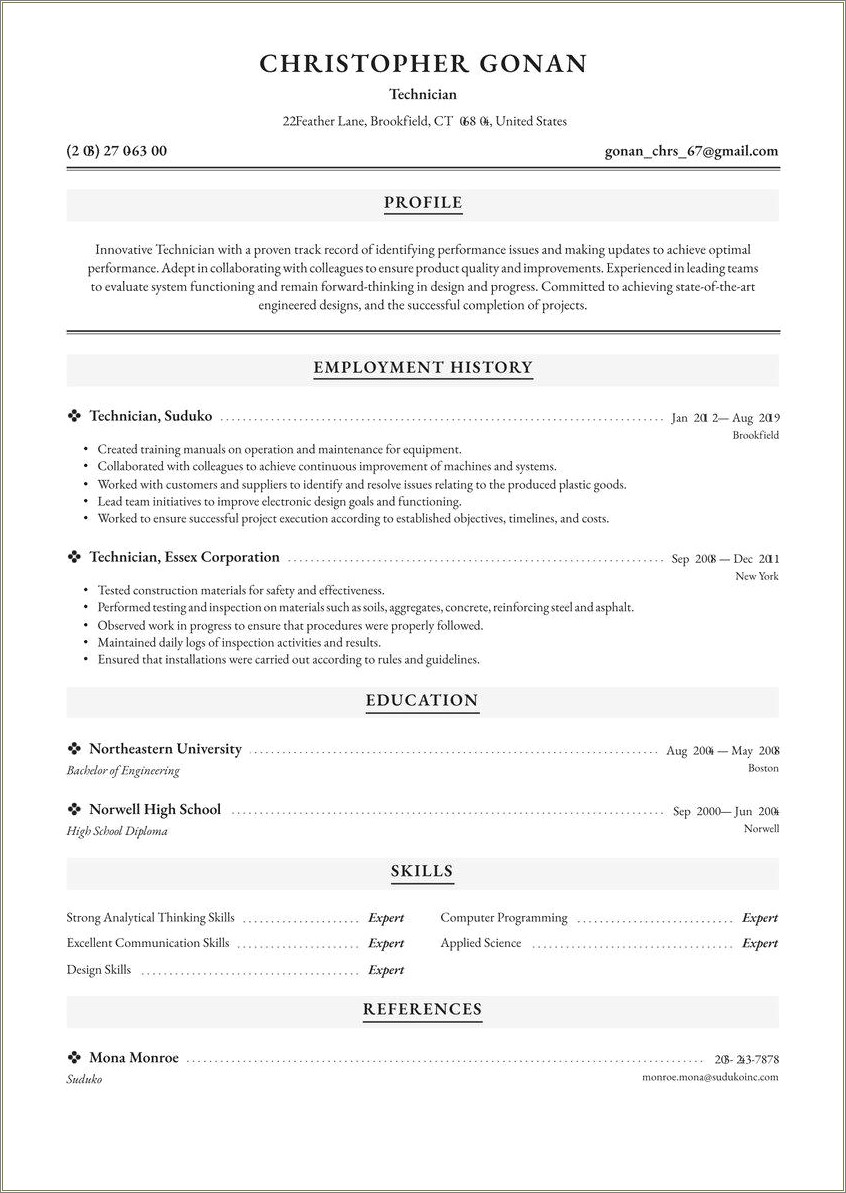 Computer Technician Resume No Experience Examples