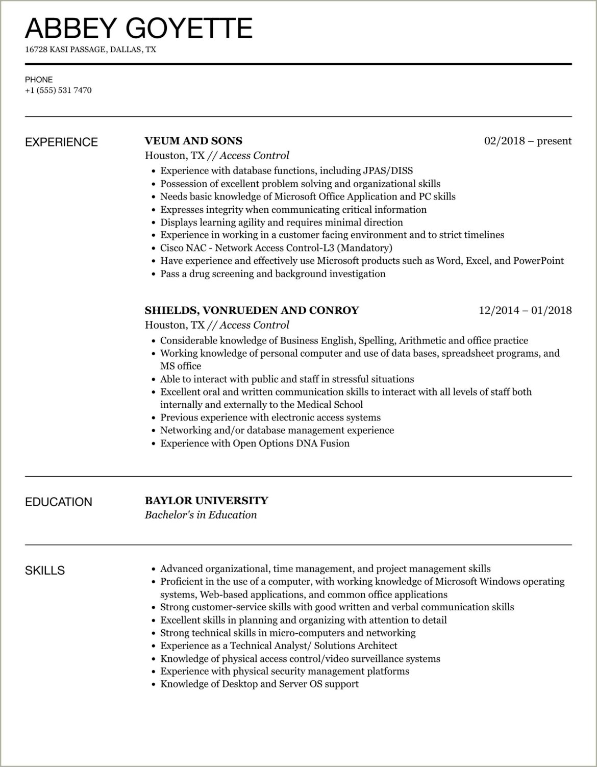 Condominium Security Part Time Rover Supervisor Resume Examples