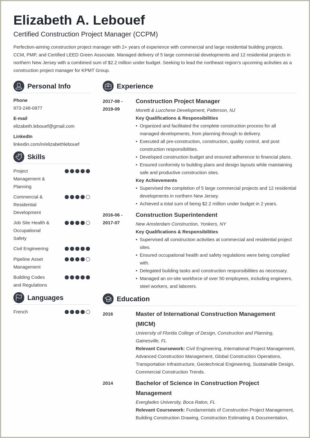 Construction Project Manager Resume Template Microsoft Word