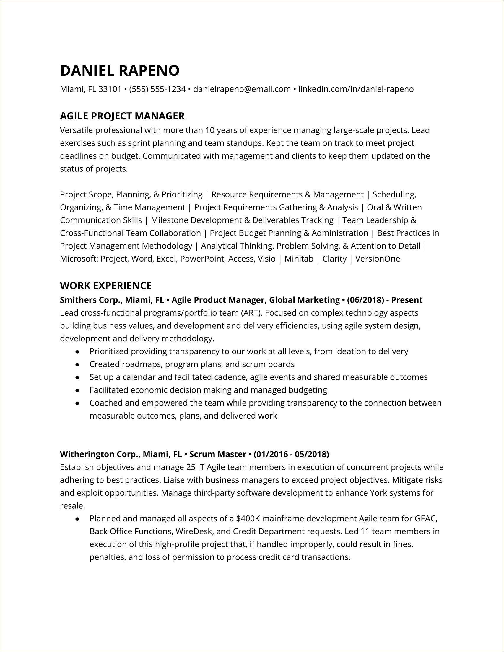 Construction Project Manager Resume With Computer Skills