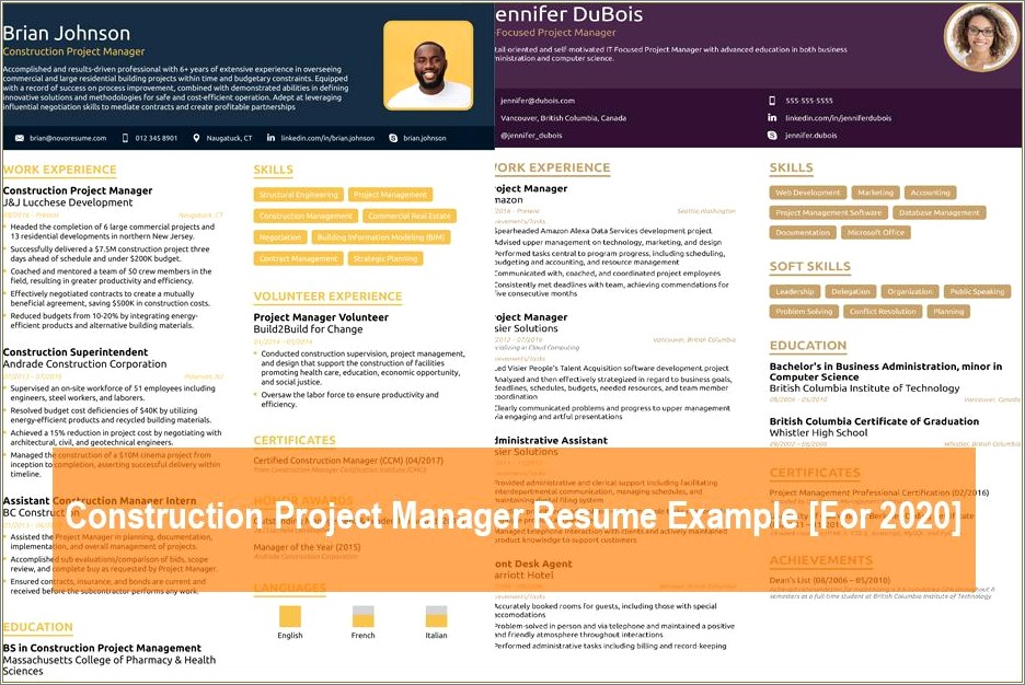 Construction Project Manager Resumes Examples 2019