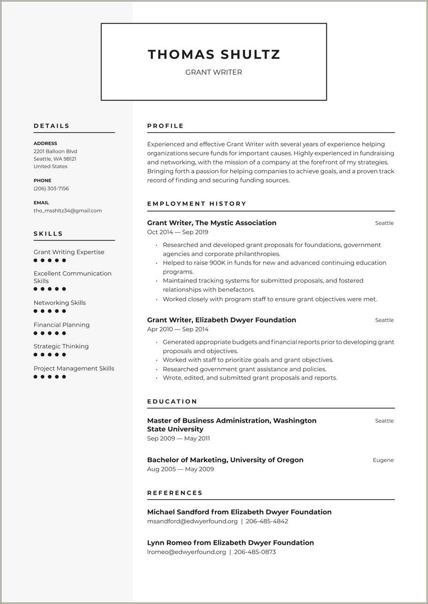 Consultant Grant Writing Work On Resume