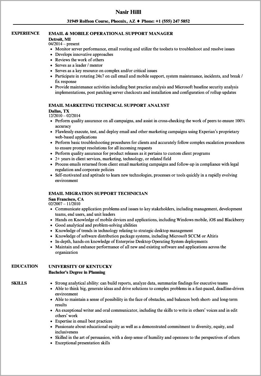 Contact And Email In Resume Sample