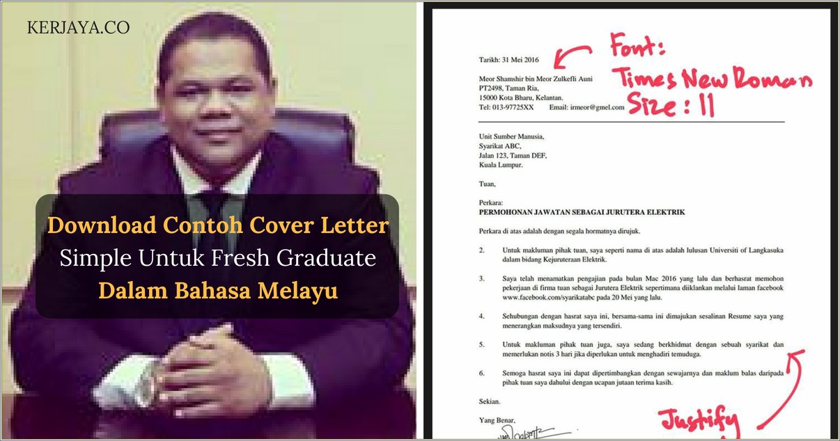 Contoh Resume Cover Letter Bahasa Melayu