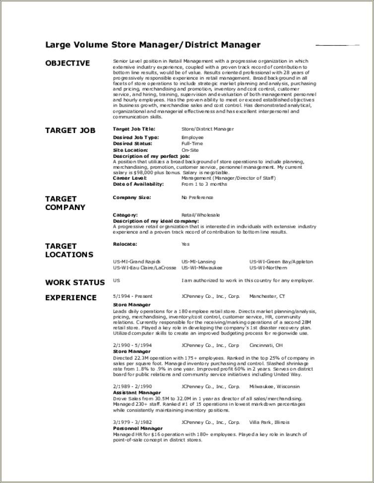 Convenience Store Manager Resume Word Format