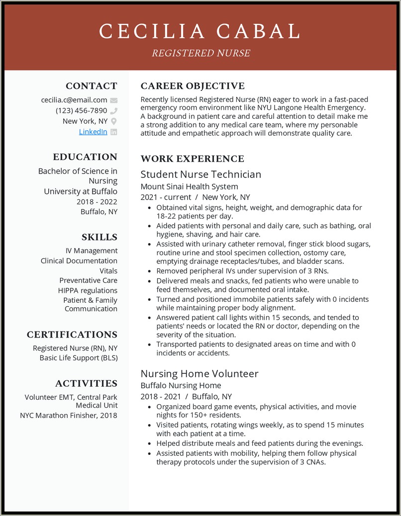Copiable Resume Example For Staff Rn
