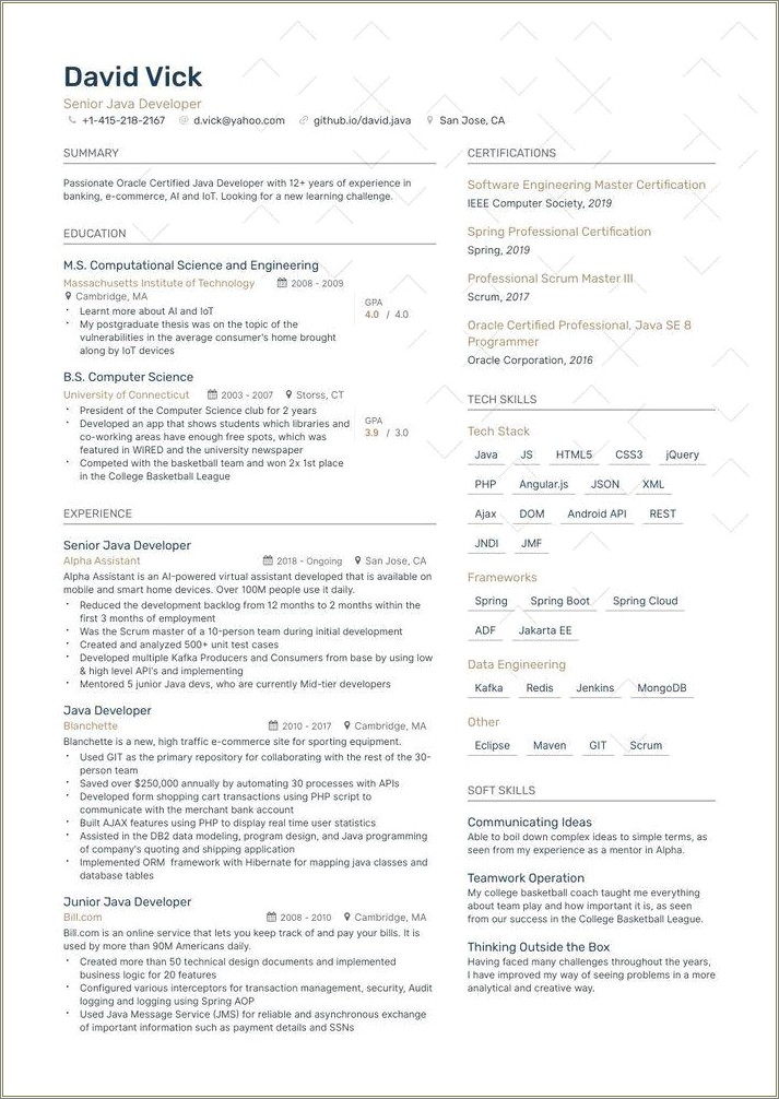 Core Java 2 Years Experience Resume