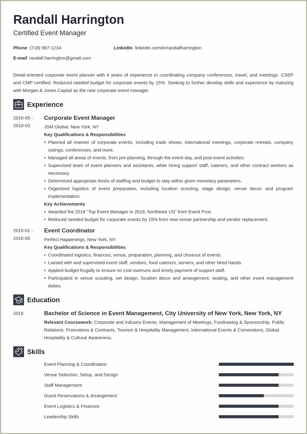 Corporate Event Coordinator Job Description Resume