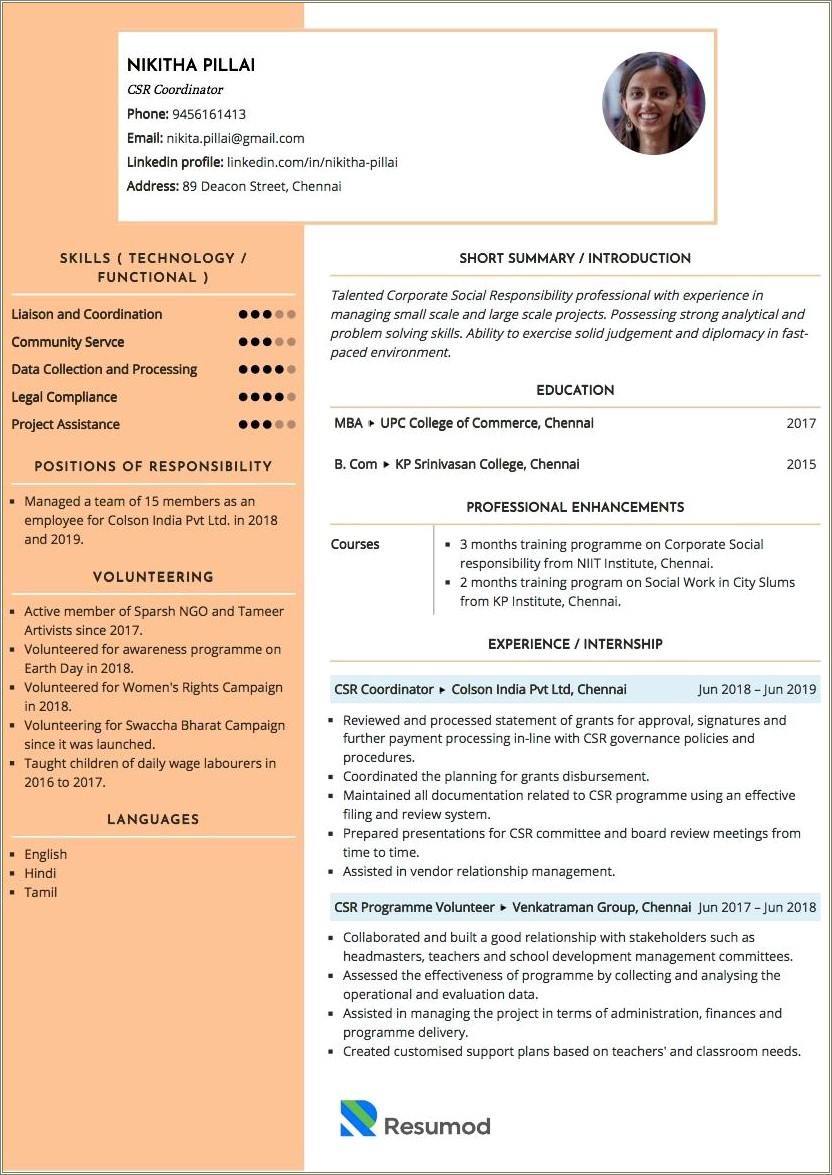 Corporate Social Responsibility Job Description For Resume