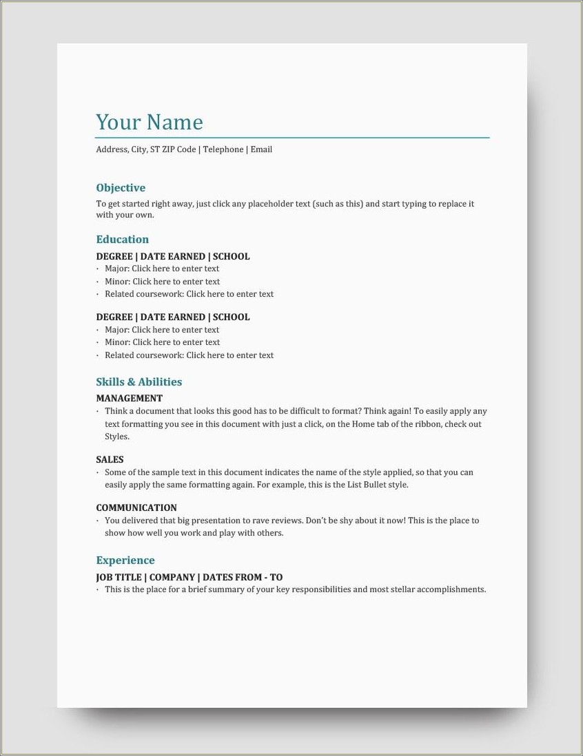 Correct Format For The Word Resume
