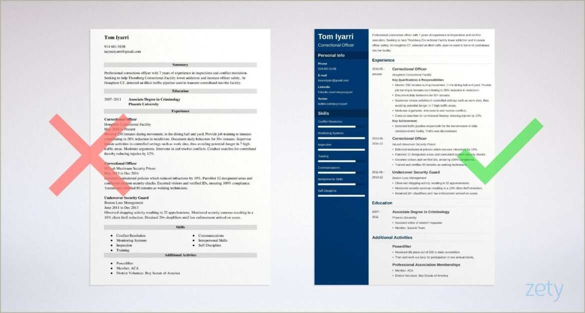 Correctional Officer Resume With 6 Years Experience