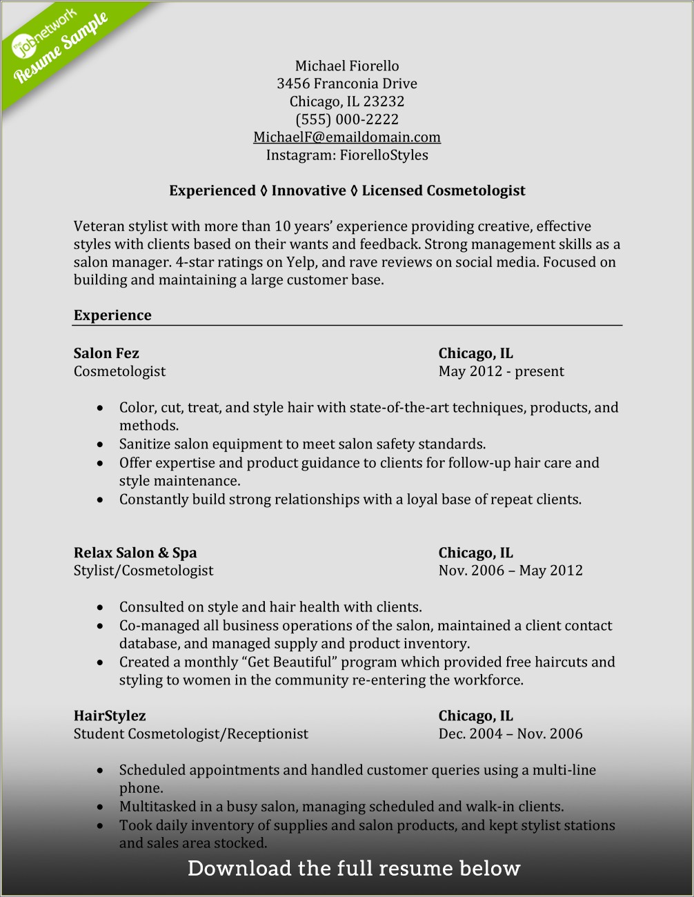 Cosmetology Resume Examples Fresh Outta School