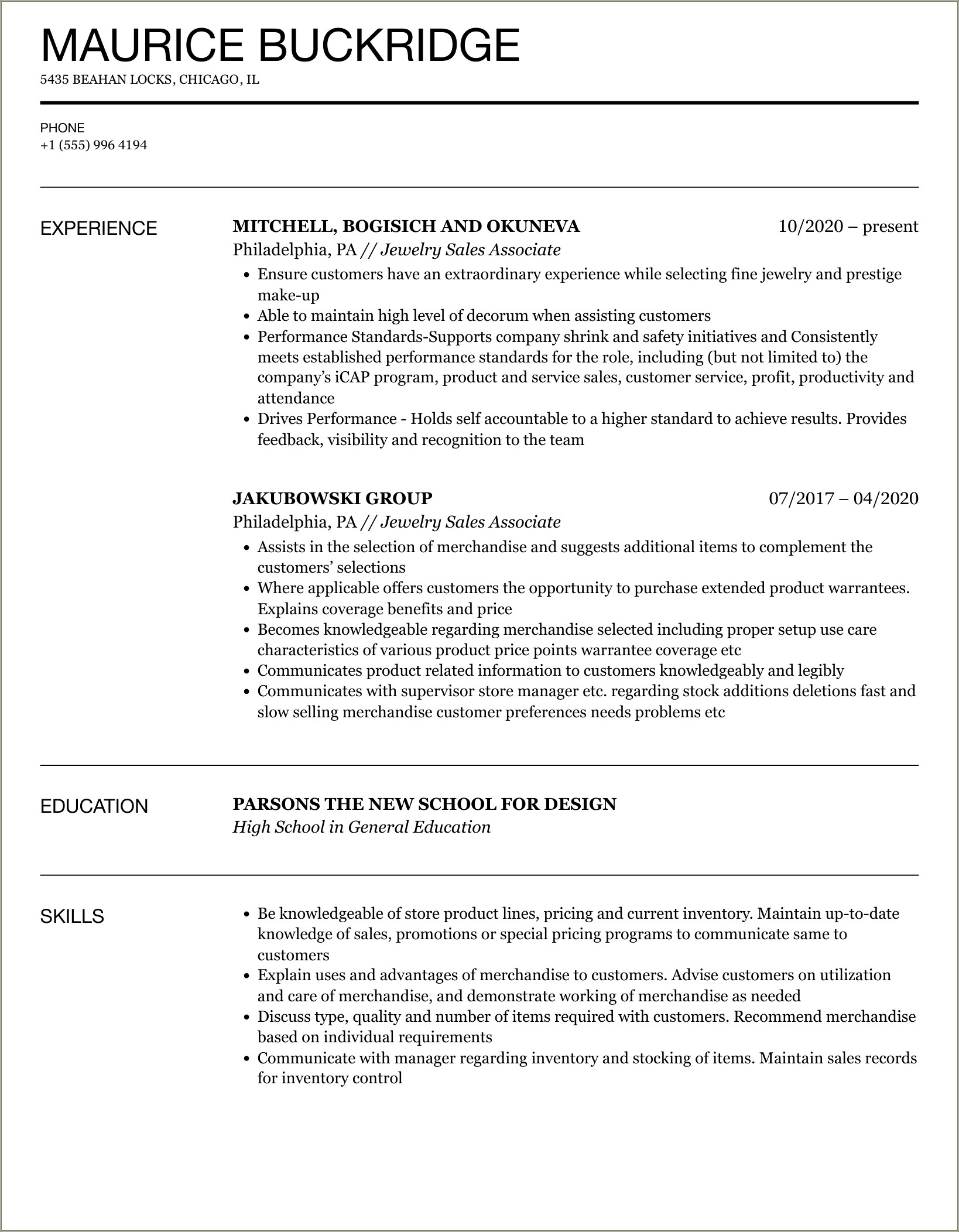 Counter Girl Job Description For Resume