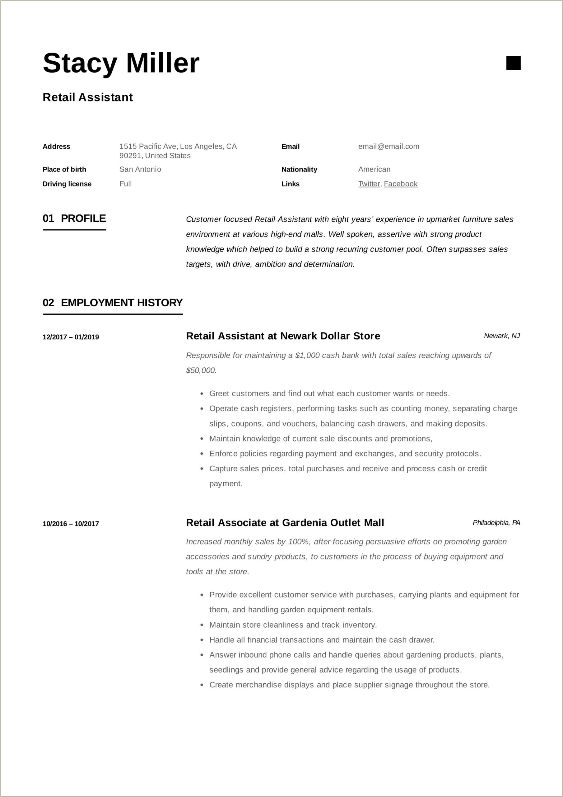 Counter Girl Job Registor Work Resume Description